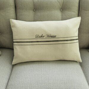 Grain Sack Pillow Cover - Vintage Style - "Lake House" Lettering